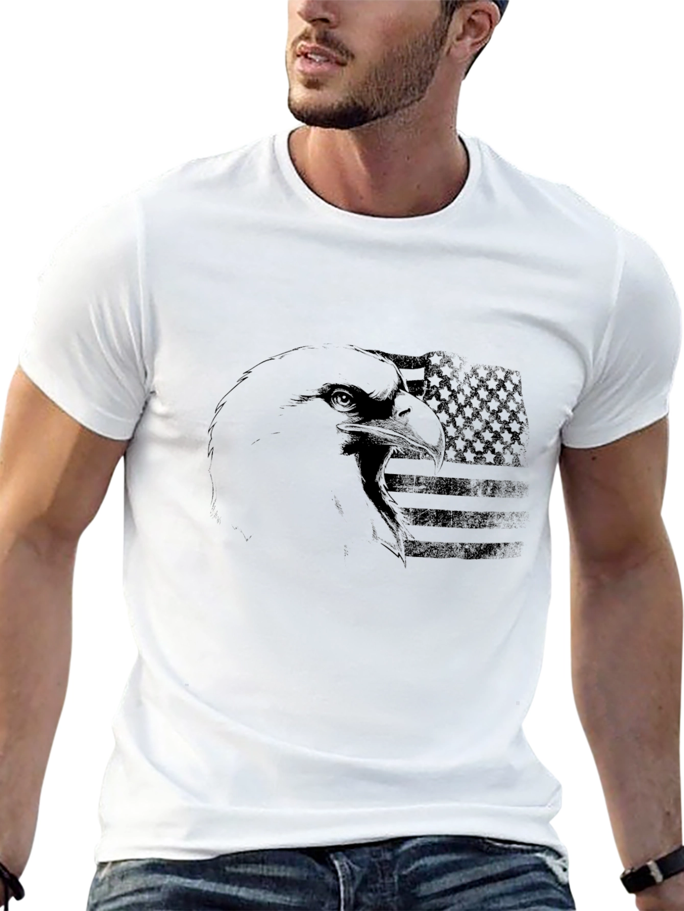 Mens Black Eagle USA Flag Graphic T-Shirt