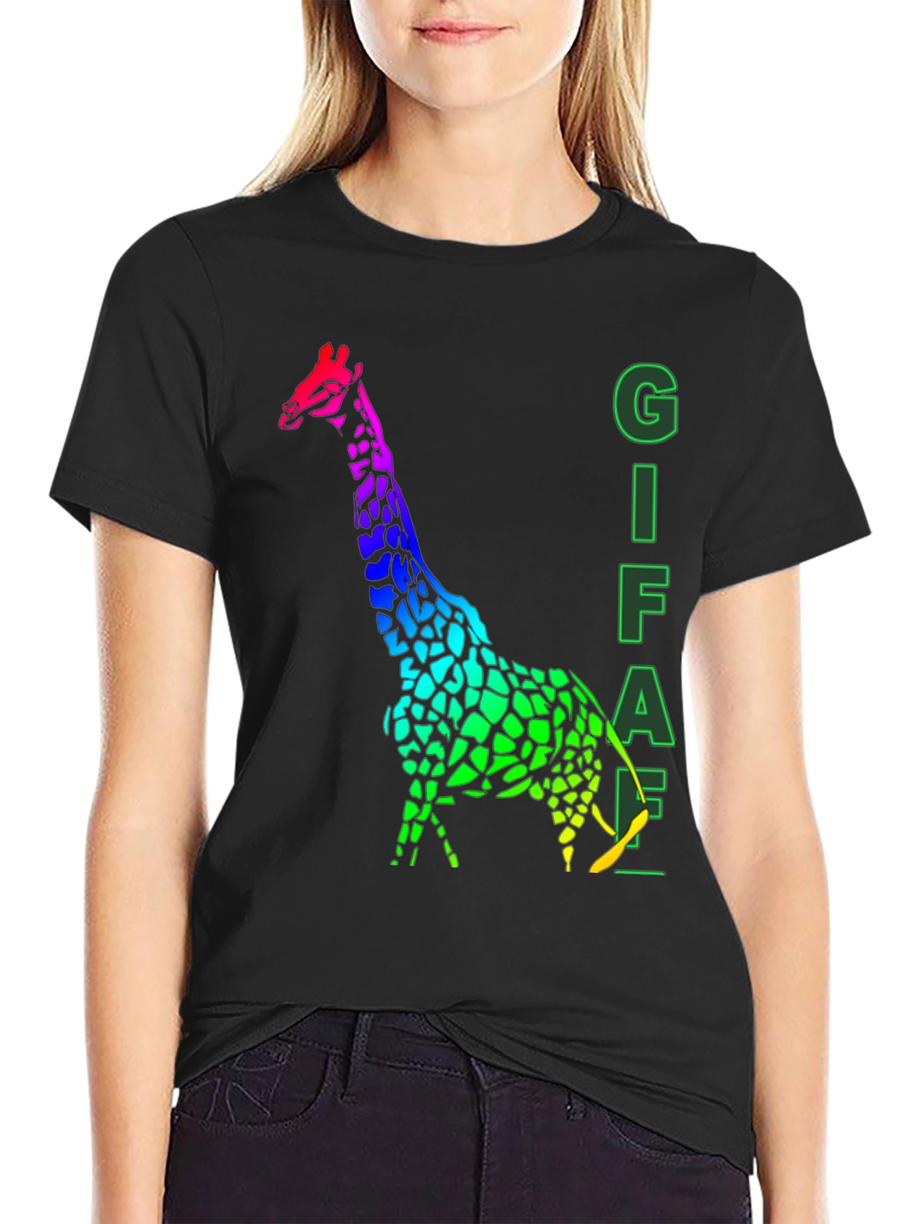 Rainbow Giraffe Graphic Tee - Mens Black T-Shirt