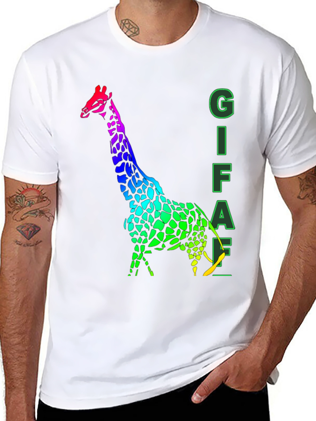 Rainbow Giraffe Graphic Tee - Mens Black T-Shirt