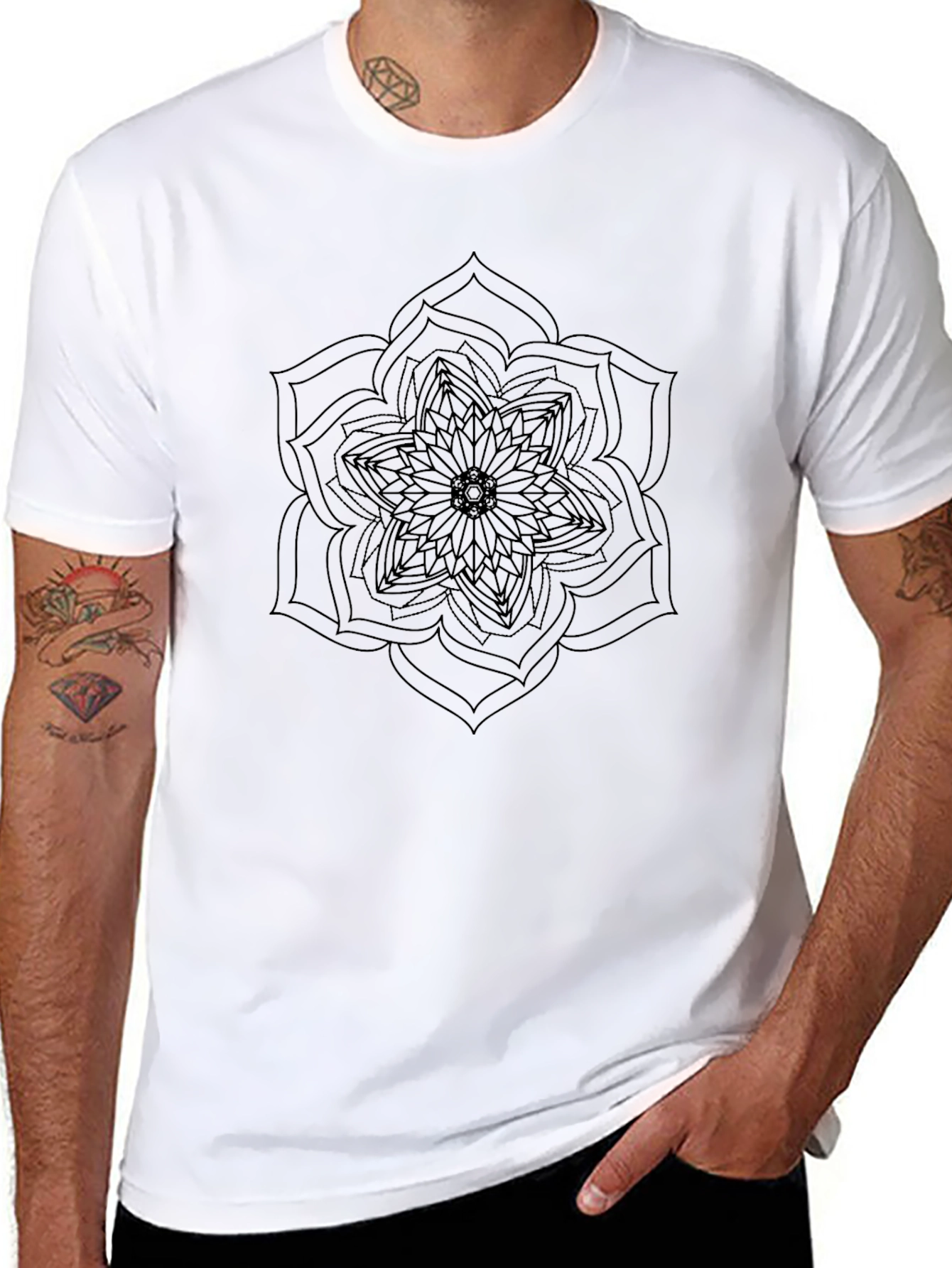Mandala Graphic Print Mens Black T-Shirt