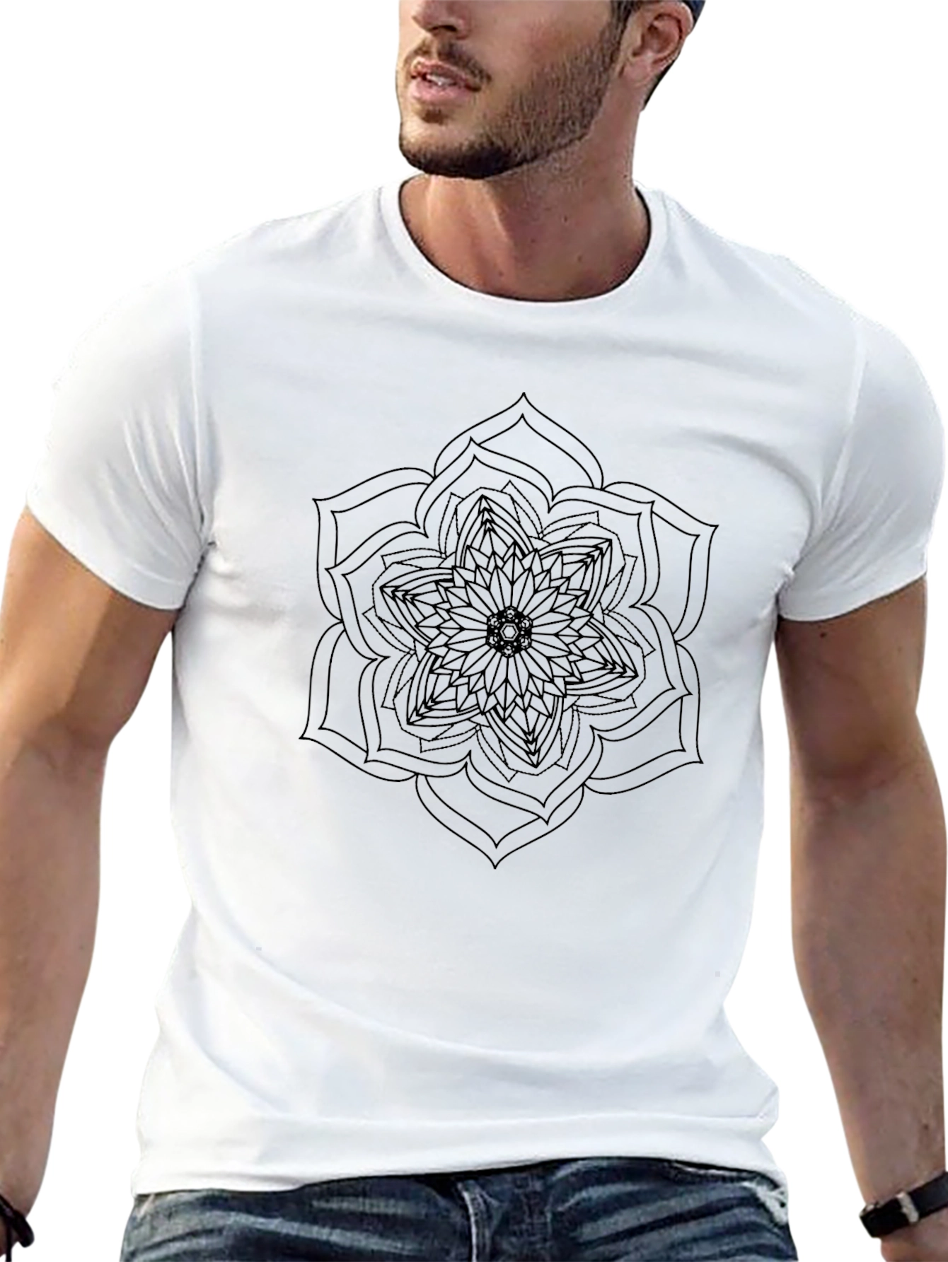 Mandala Graphic Print Mens Black T-Shirt