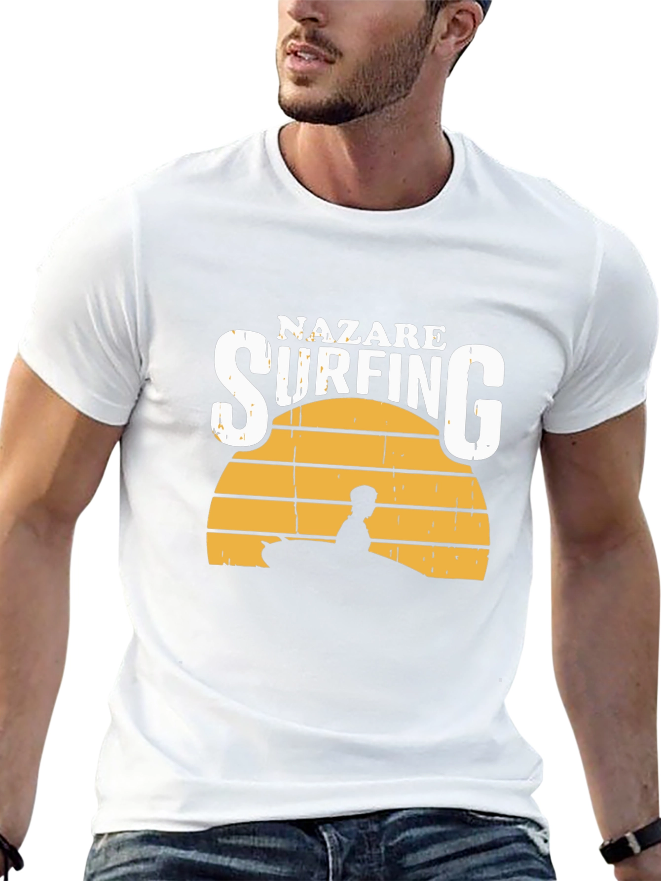 Nazare Surfing T-Shirt - Sunset Design