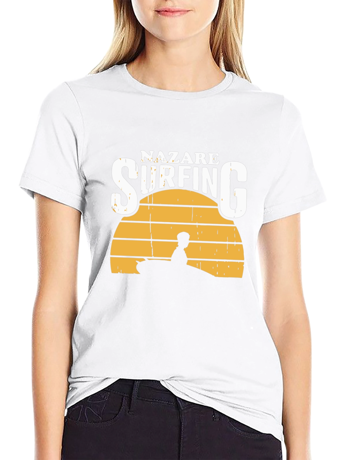Nazare Surfing T-Shirt - Sunset Design