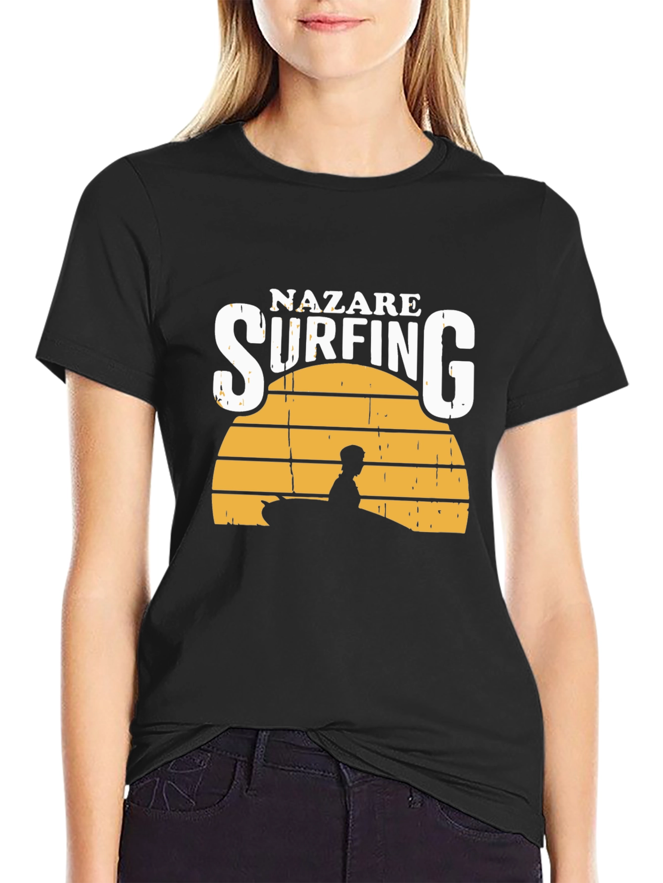Nazare Surfing T-Shirt - Sunset Design