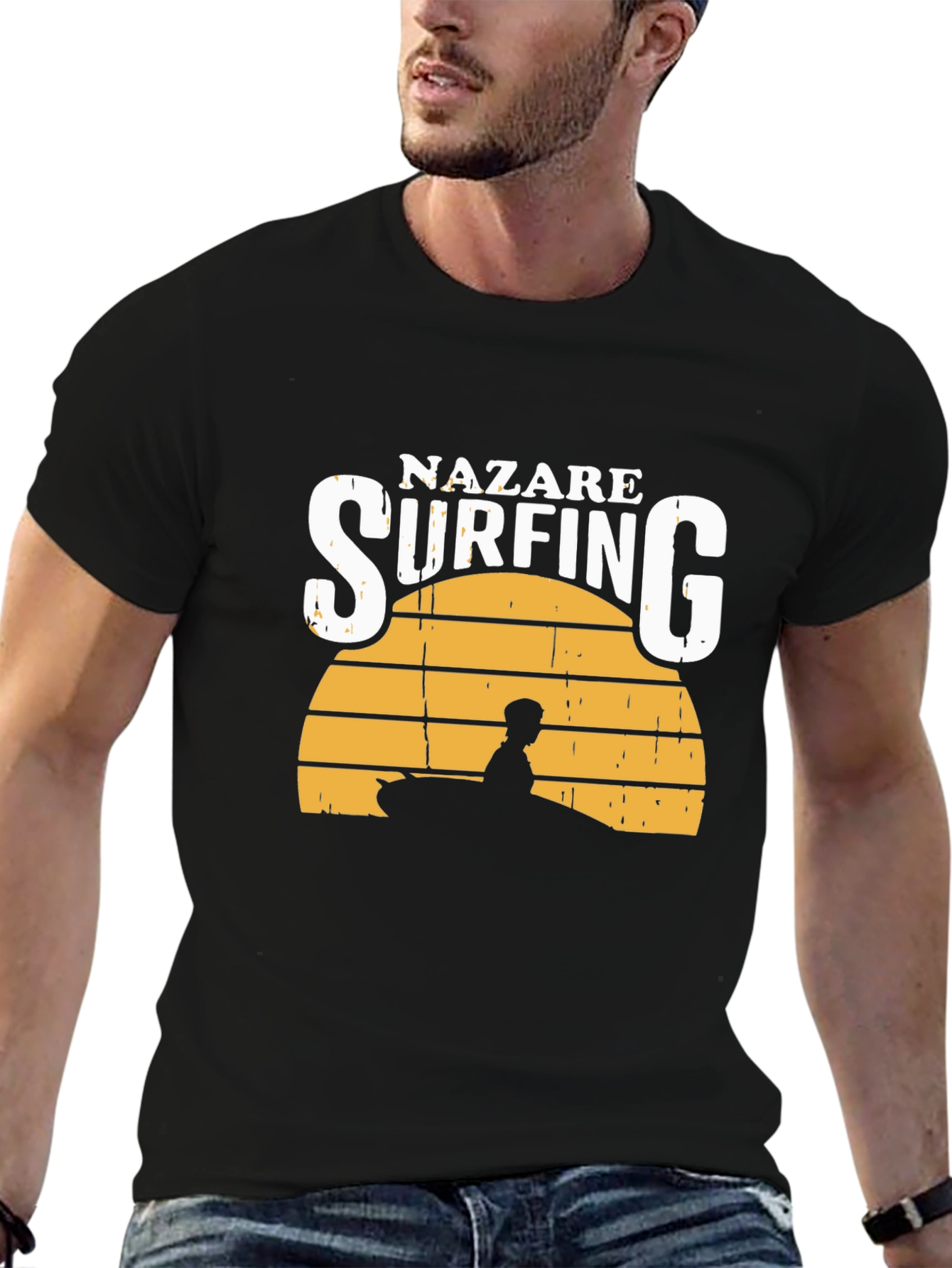 Nazare Surfing T-Shirt - Sunset Design