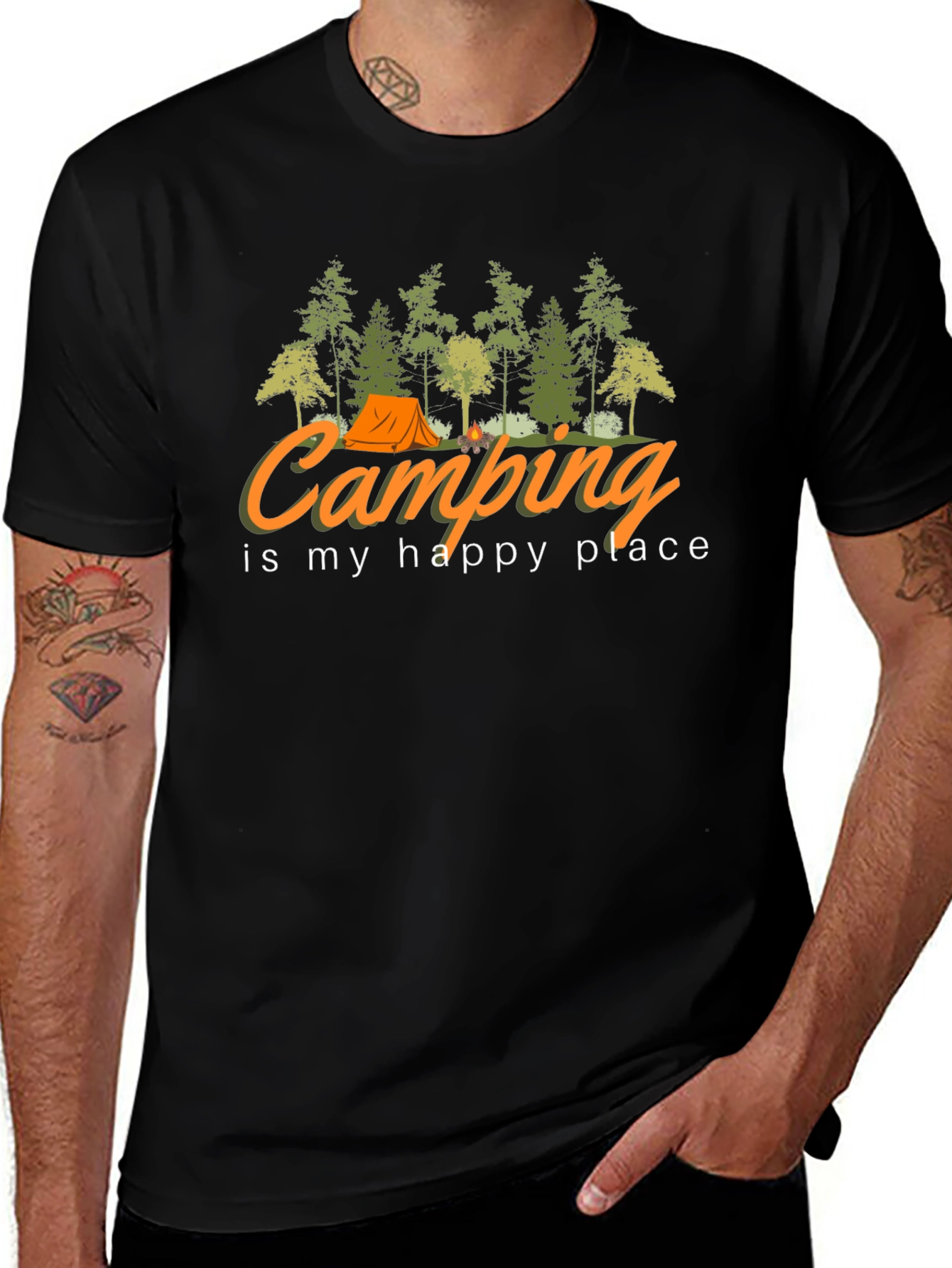 Camping is My Happy Place Black T-Shirt