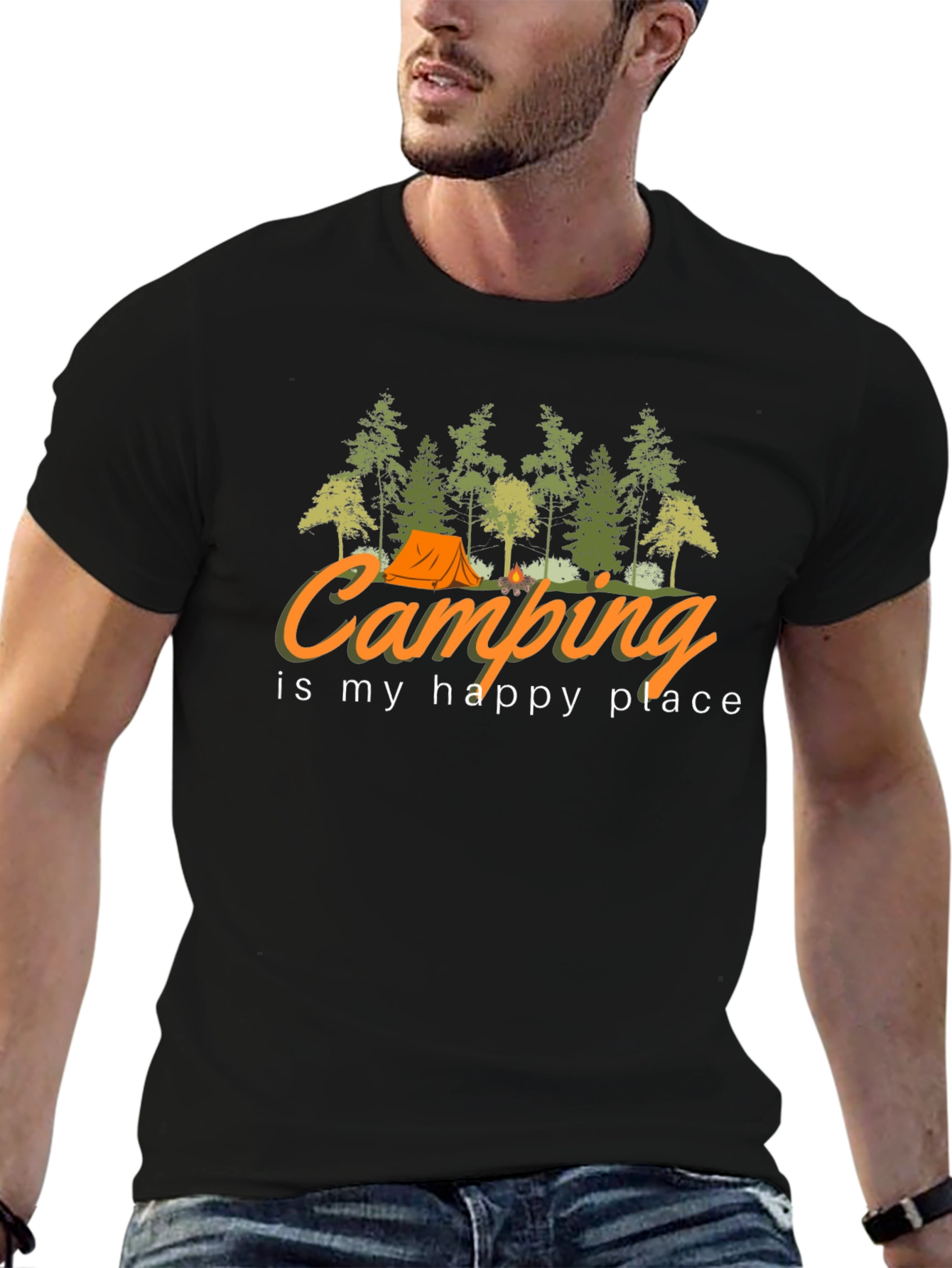 Camping is My Happy Place Black T-Shirt