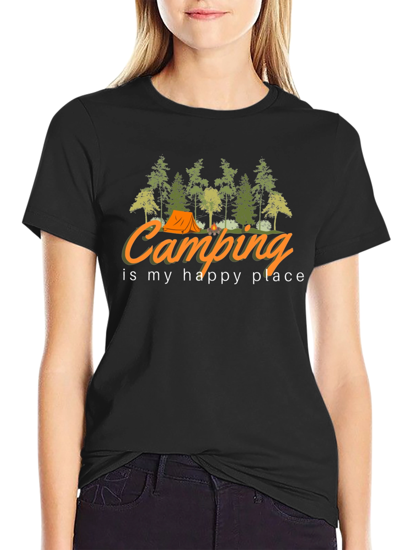 Camping is My Happy Place Black T-Shirt