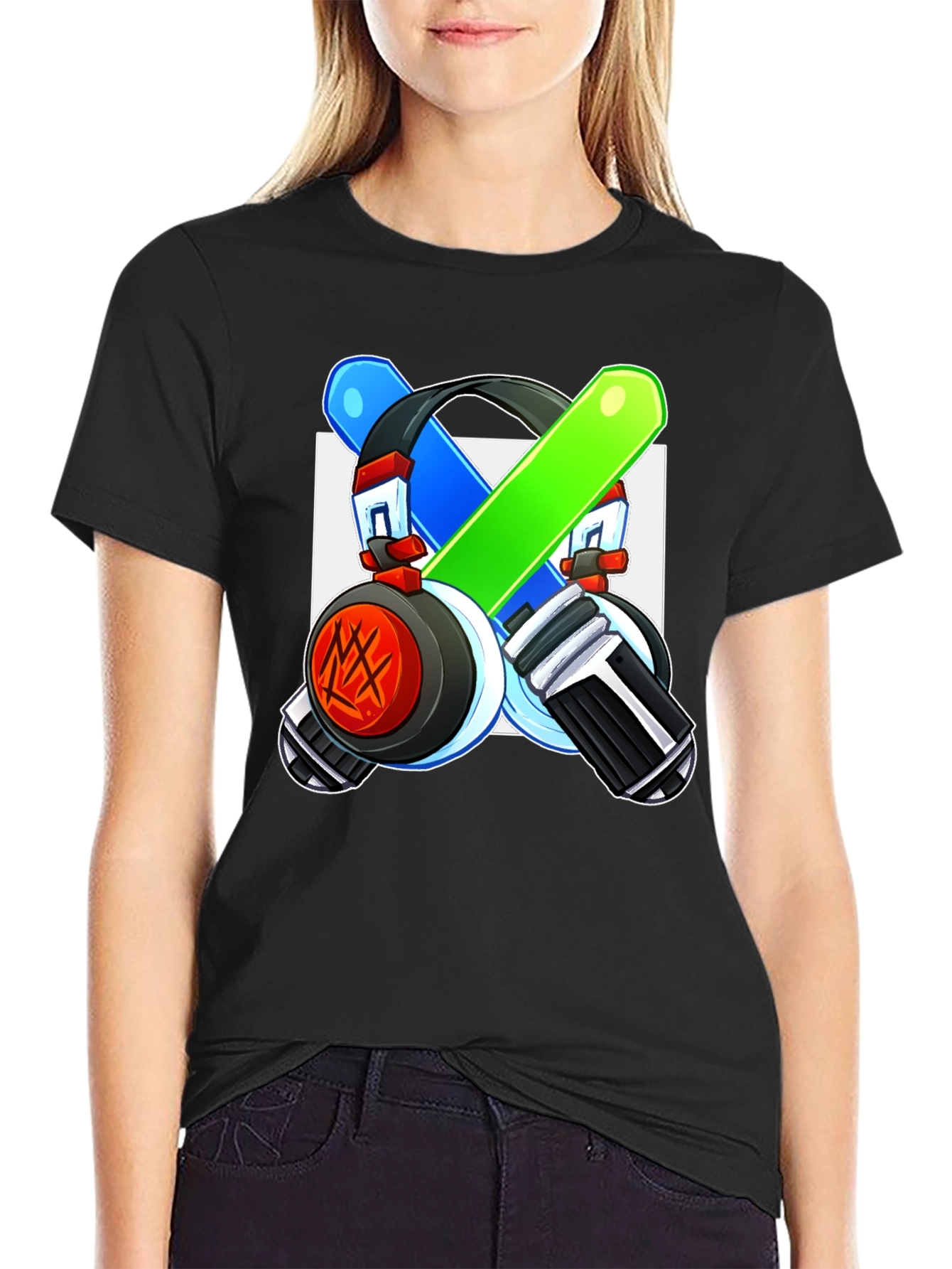 Cool Graphic Tee - Headphones & Light Saber Design