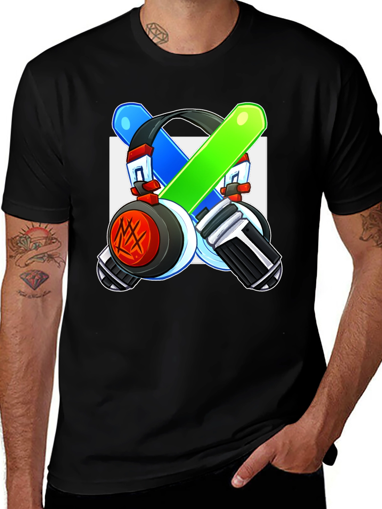 Cool Graphic Tee - Headphones & Light Saber Design