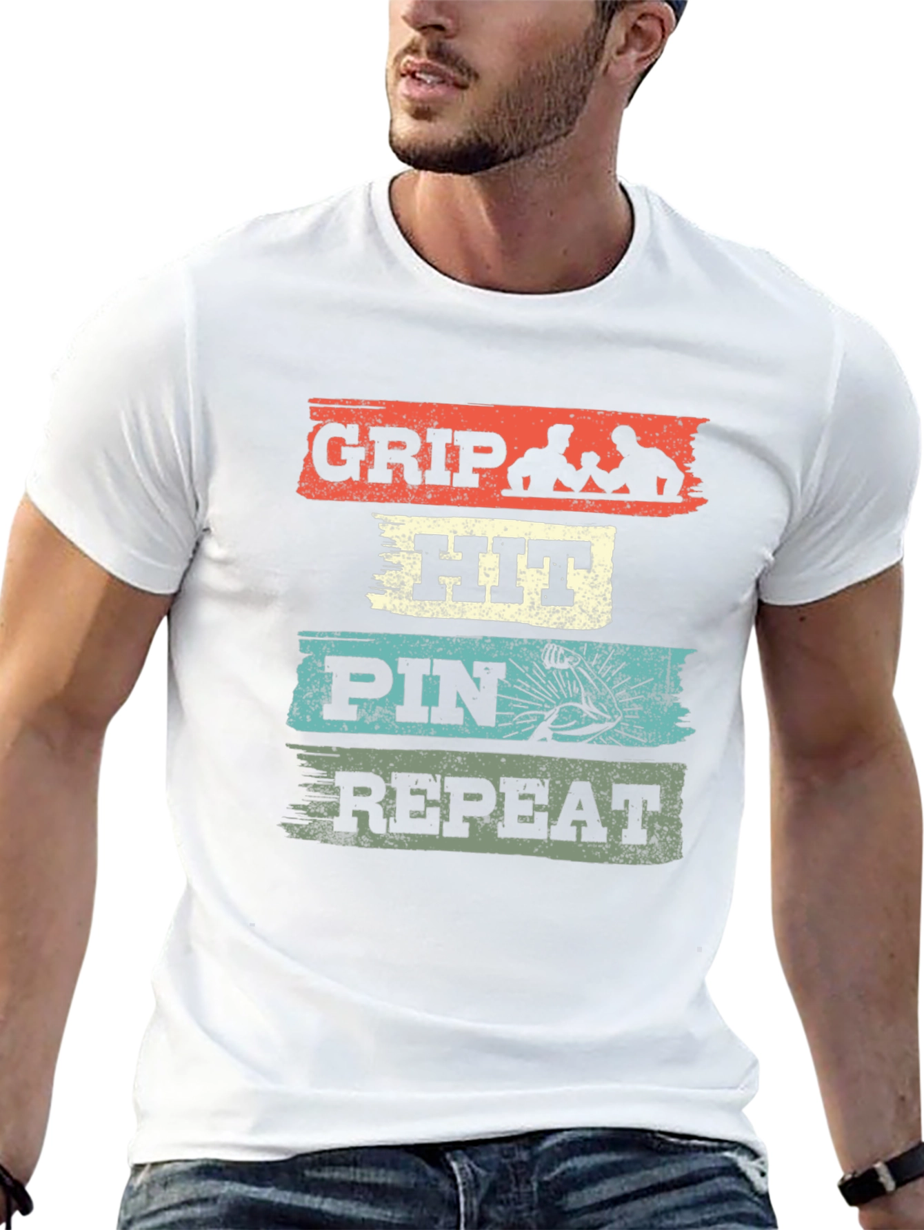 Grip Hit Pin Repeat Arm Wrestling Graphic Tee