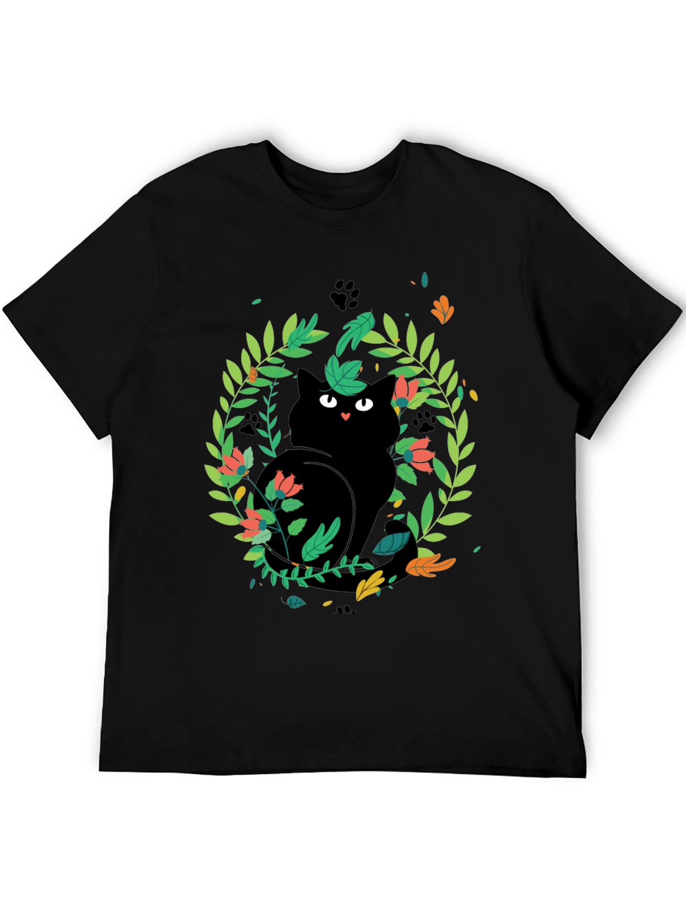 Black Cat Floral Wreath T-Shirt