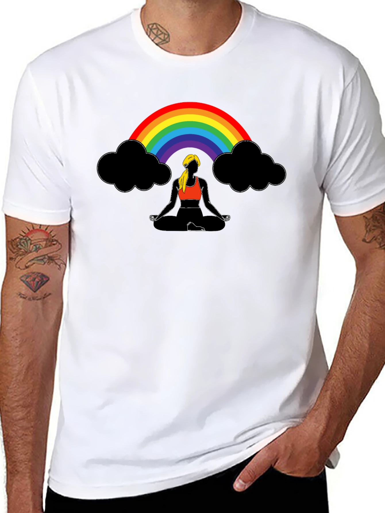 Rainbow Meditation T-Shirt - Black Cotton Tee
