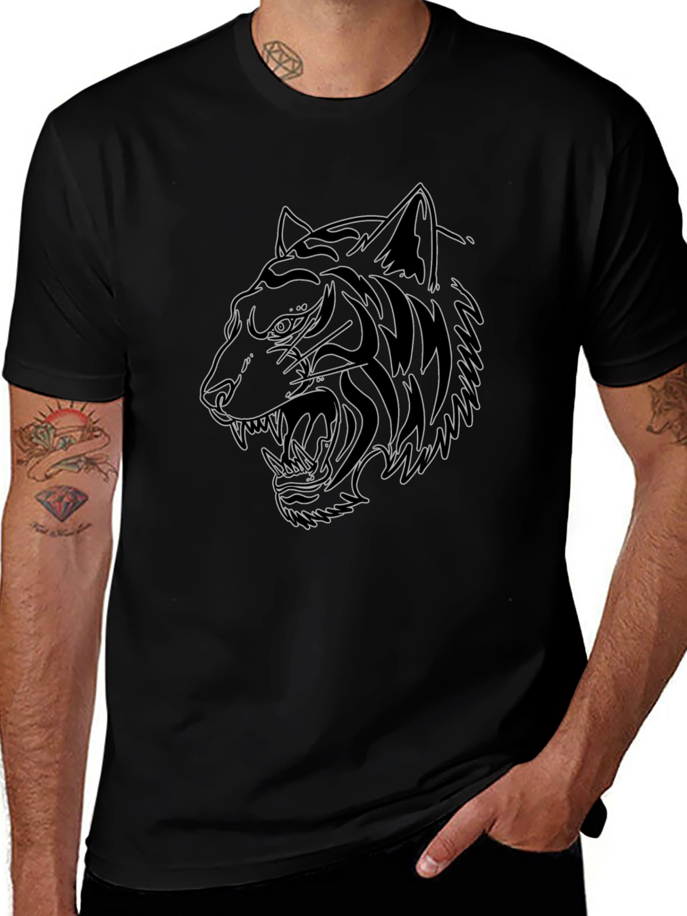 Black Tiger Graphic Tee - Stylish Mens T-Shirt