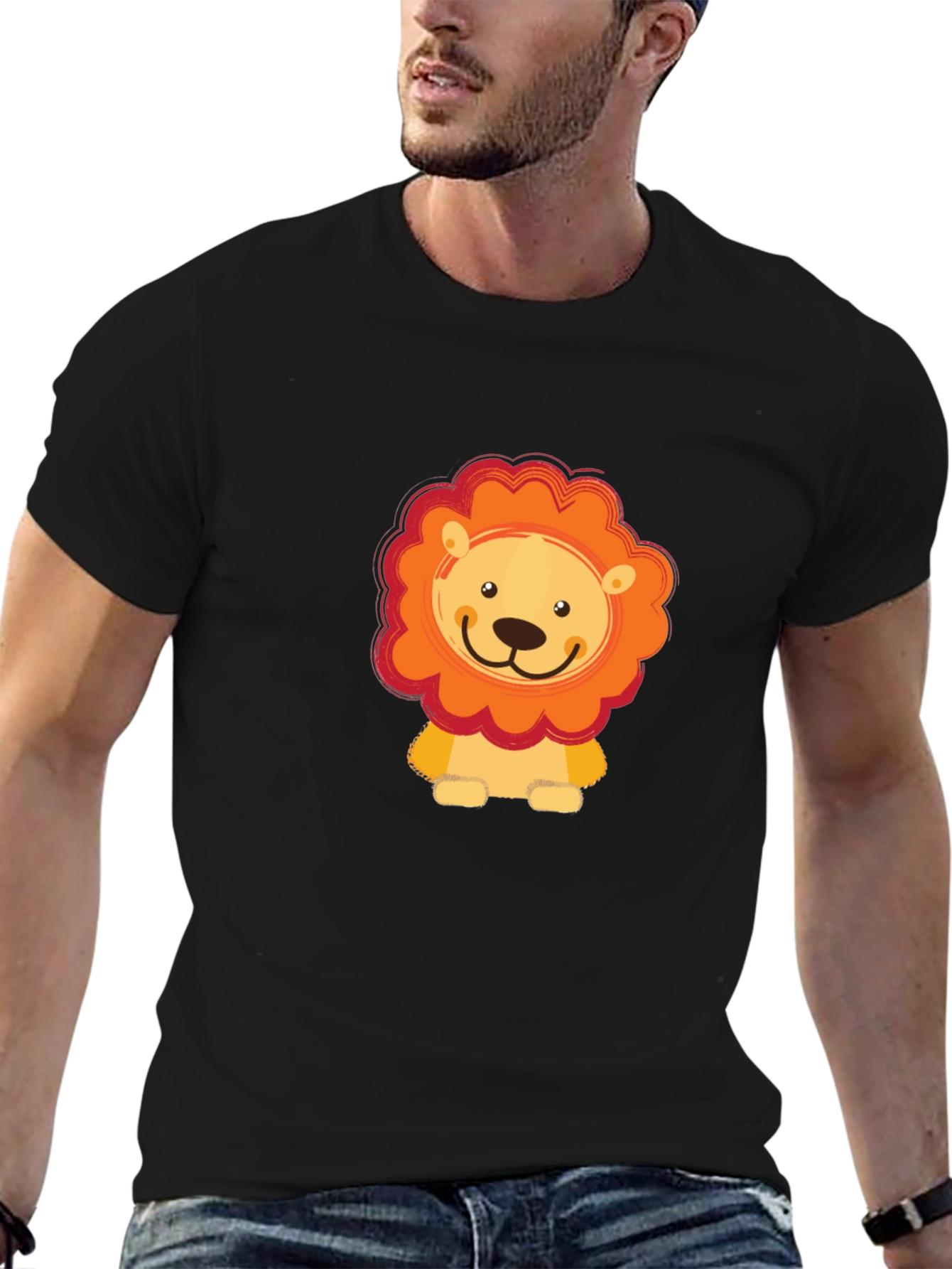 Cute Lion Graphic Black T-Shirt
