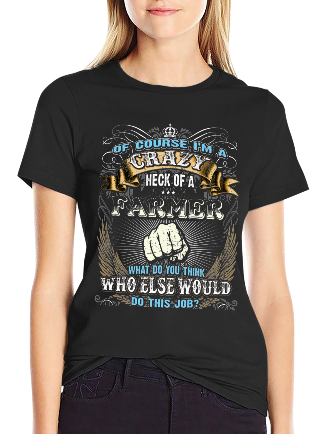 Crazy Farmer T-Shirt - Black Crew Neck Tee