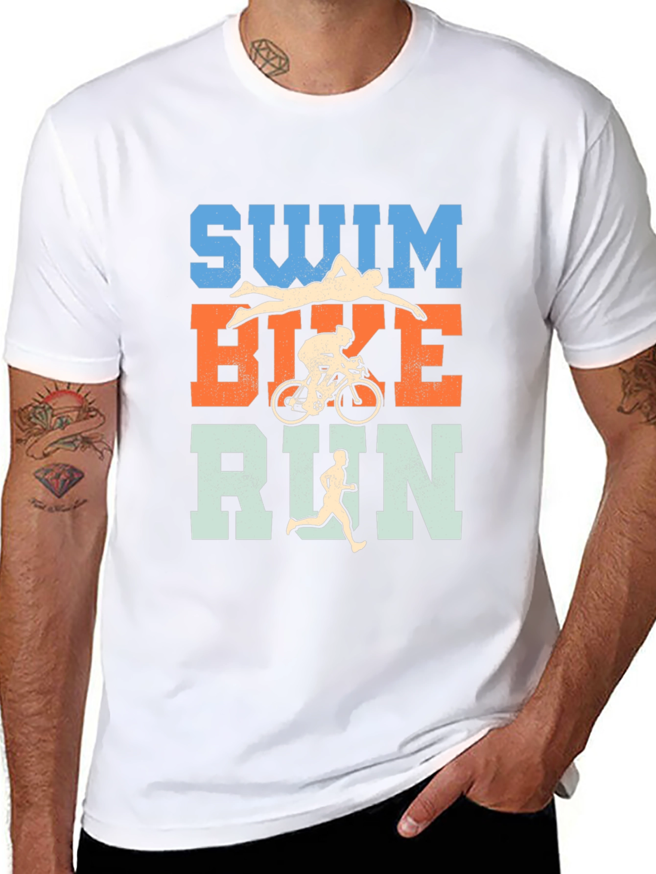 Triathlon Swim Bike Run T-Shirt - Black Cotton Tee
