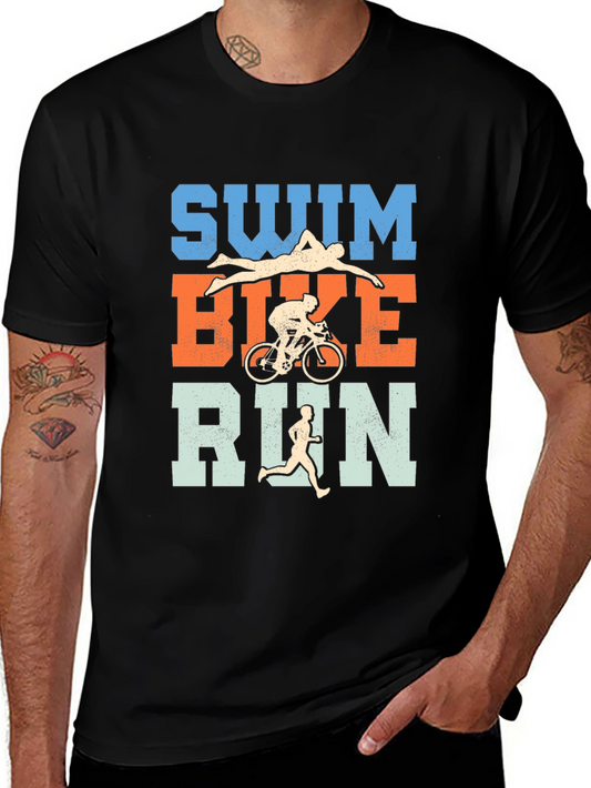 Triathlon Swim Bike Run T-Shirt - Black Cotton Tee