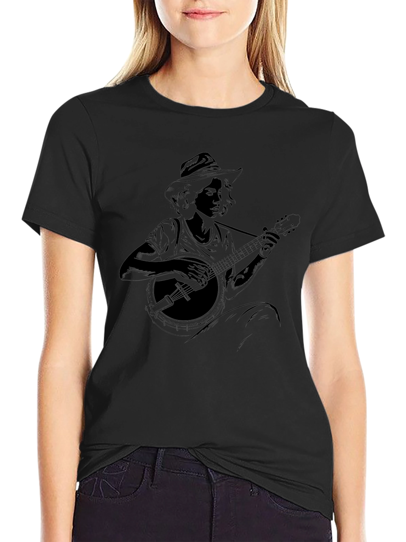 Banjo Player Graphic Black Tee - Unisex