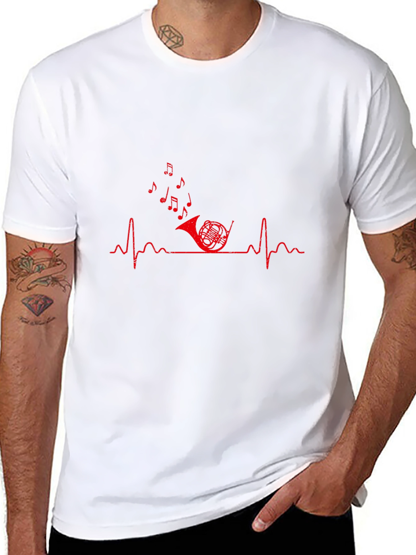 Music Heartbeat French Horn Graphic Tee - Black