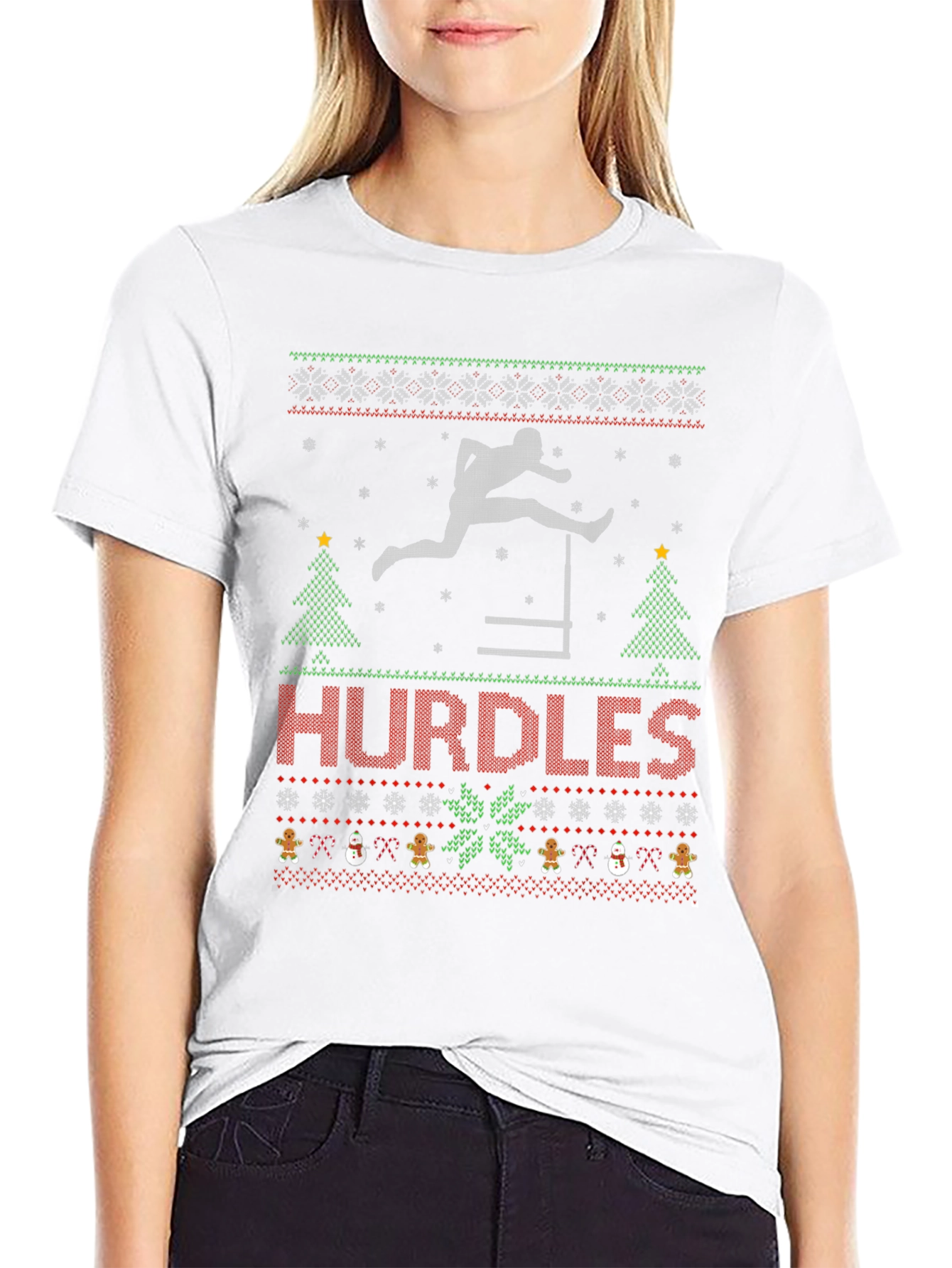 Hurdles Ugly Christmas Sweater T-Shirt - Track & Field