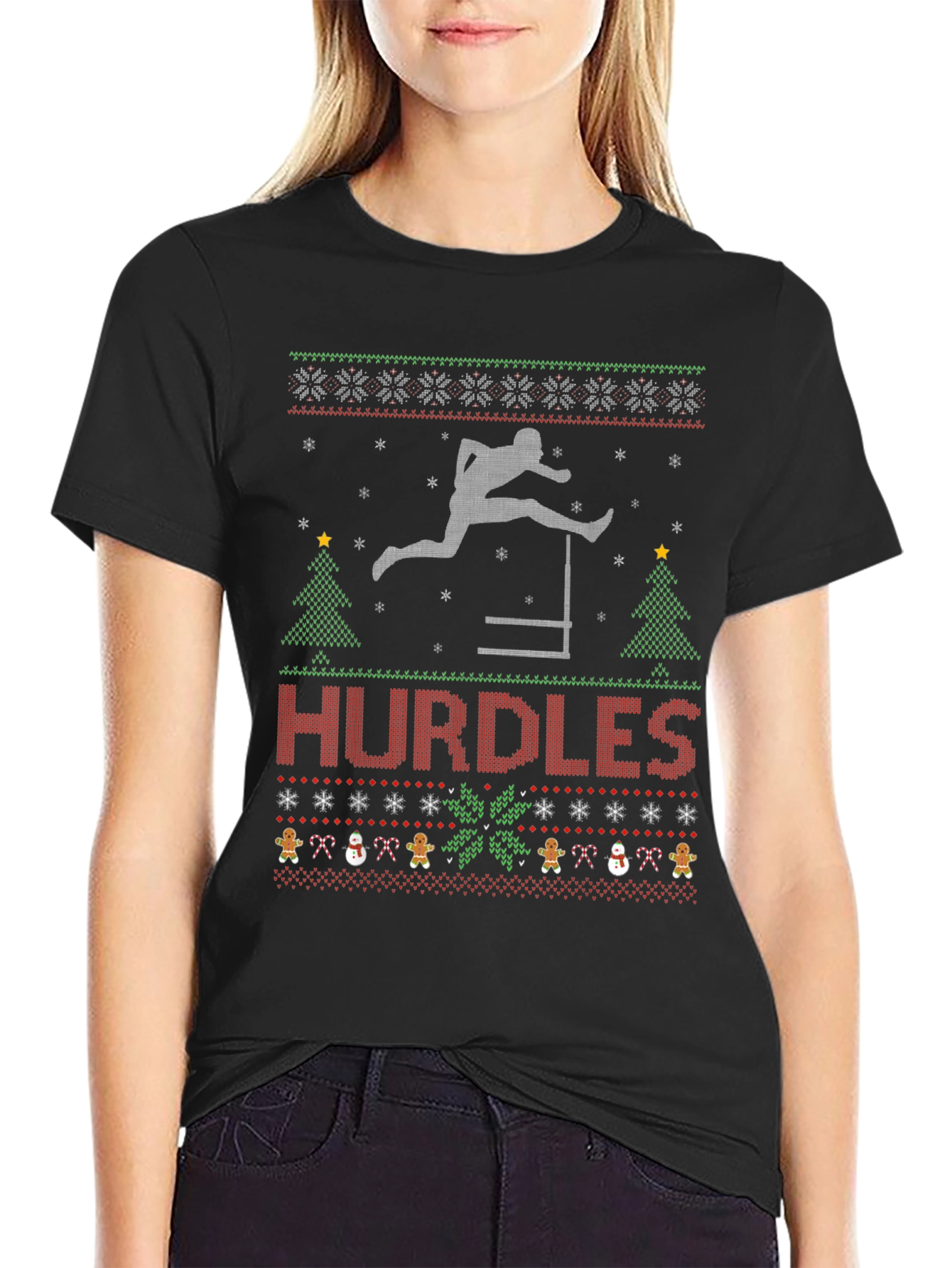 Hurdles Ugly Christmas Sweater T-Shirt - Track & Field