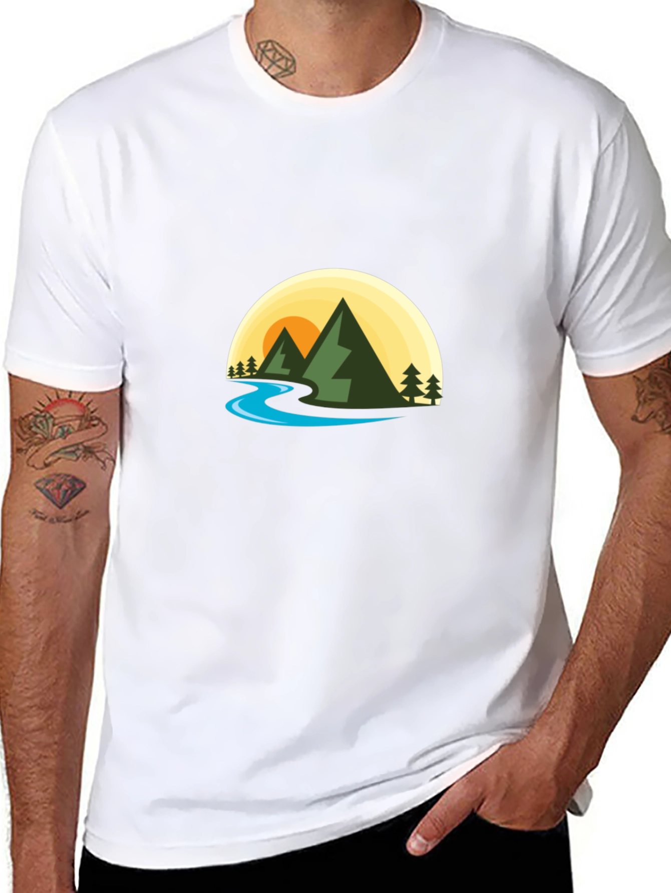 Nature Graphic Tee - Mountain River Scene