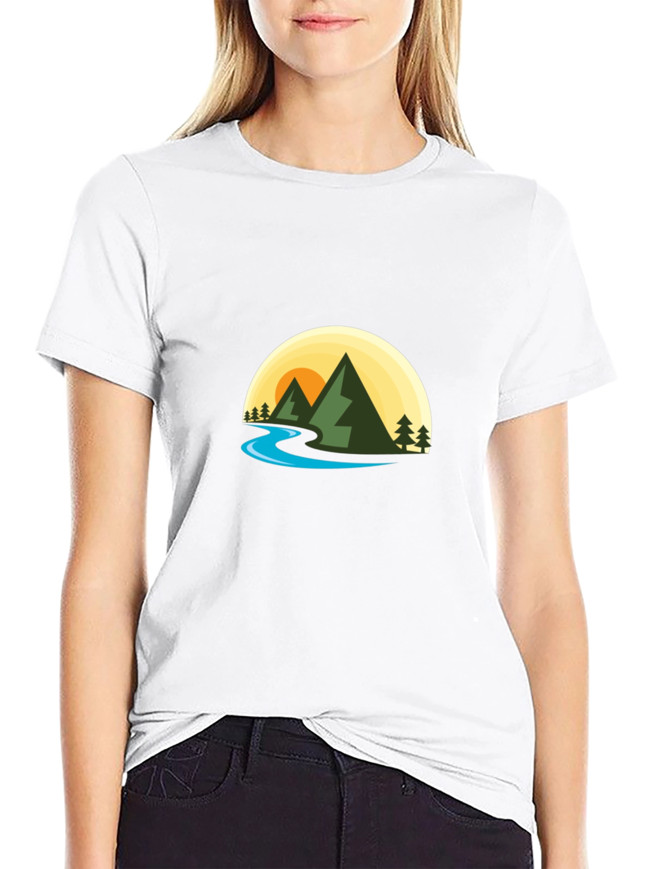 Nature Graphic Tee - Mountain River Scene