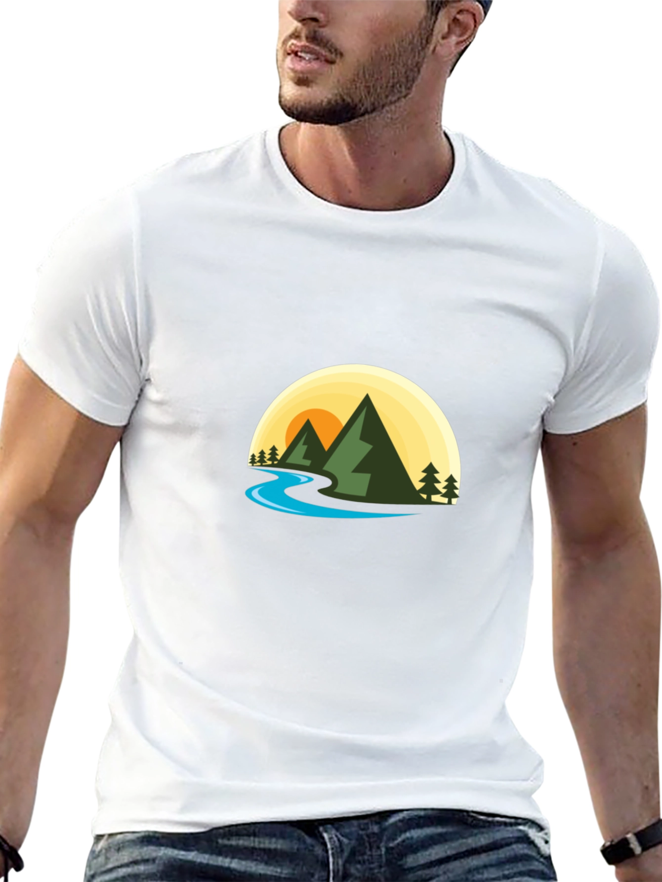 Nature Graphic Tee - Mountain River Scene
