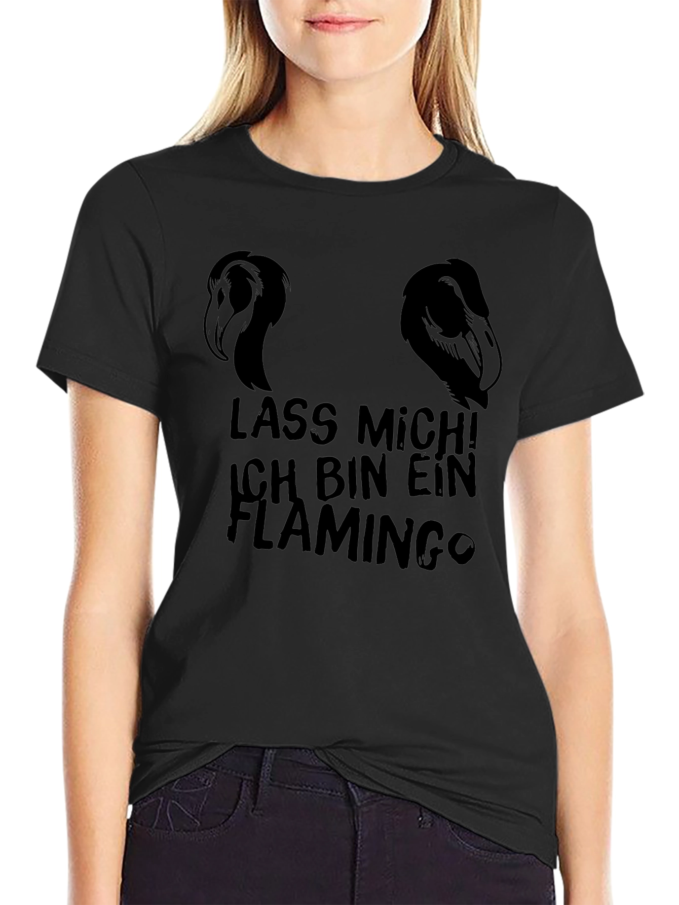 Lass Mich! Flamingo Graphic Black T-Shirt