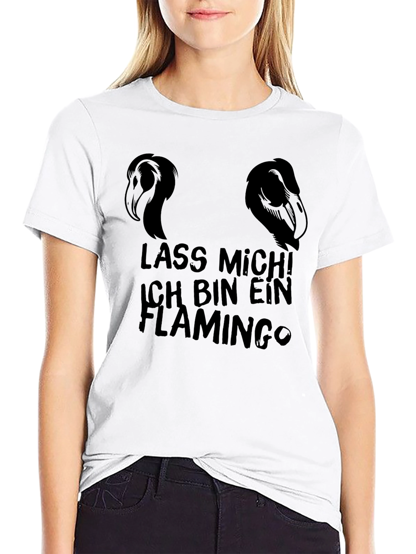 Lass Mich! Flamingo Graphic Black T-Shirt