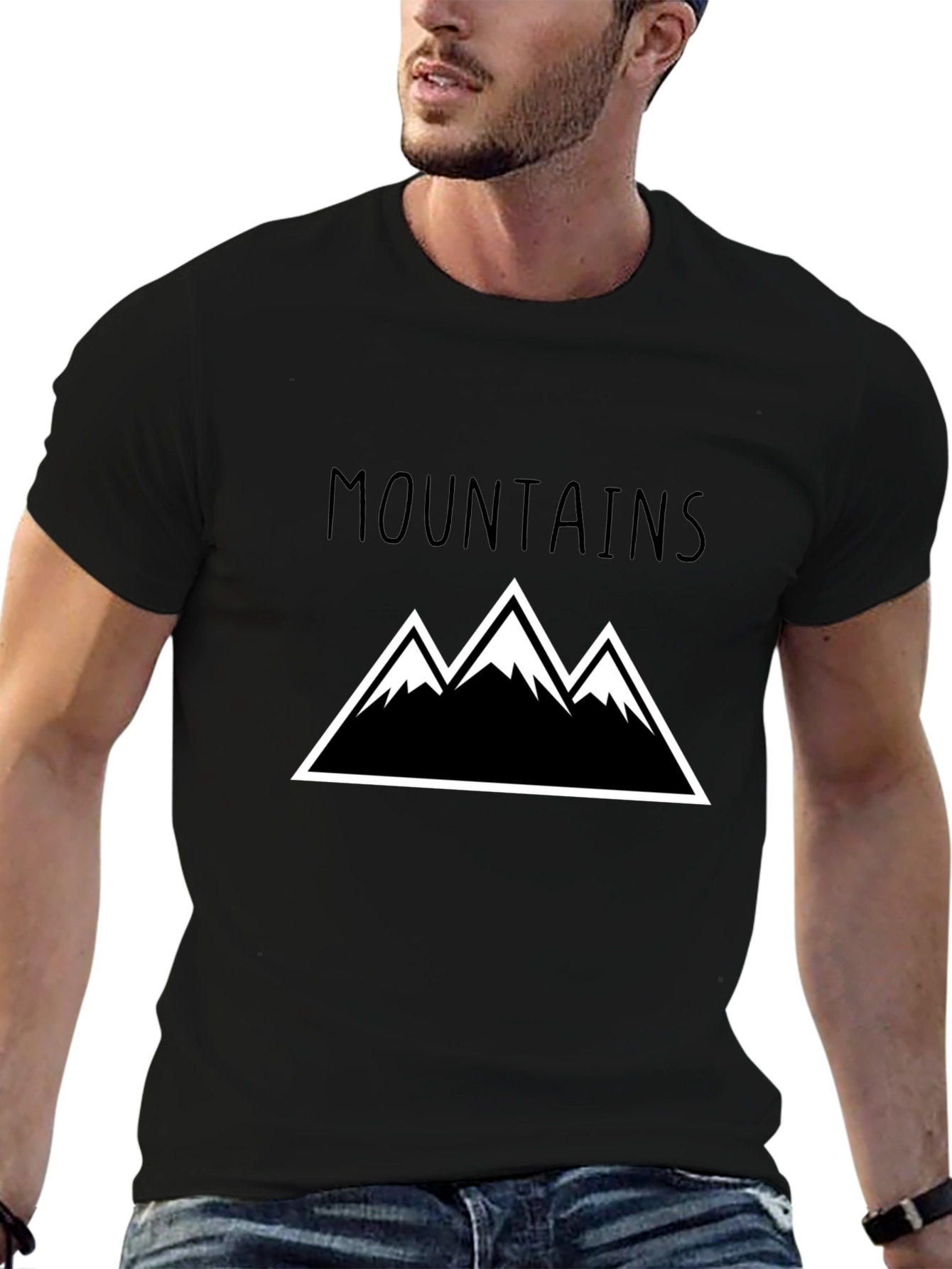 Mountains Graphic Print Tee - Black