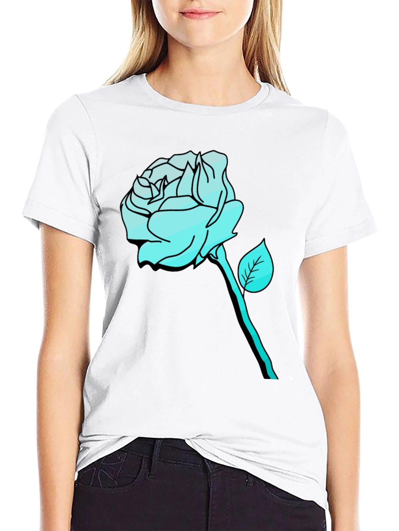 Mens Black T-Shirt with Aqua Rose Graphic