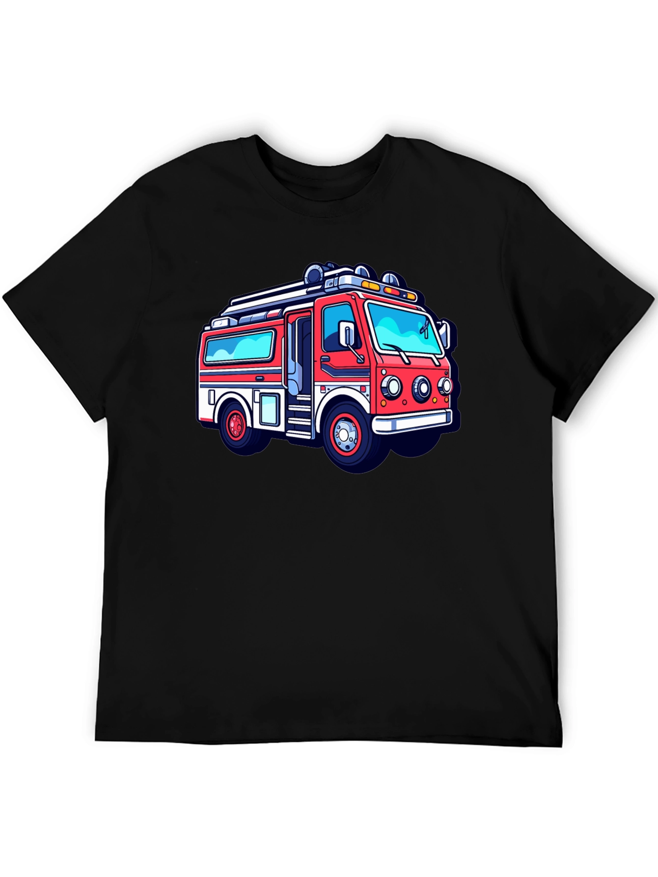 Cartoon Firetruck Graphic Tee - Black