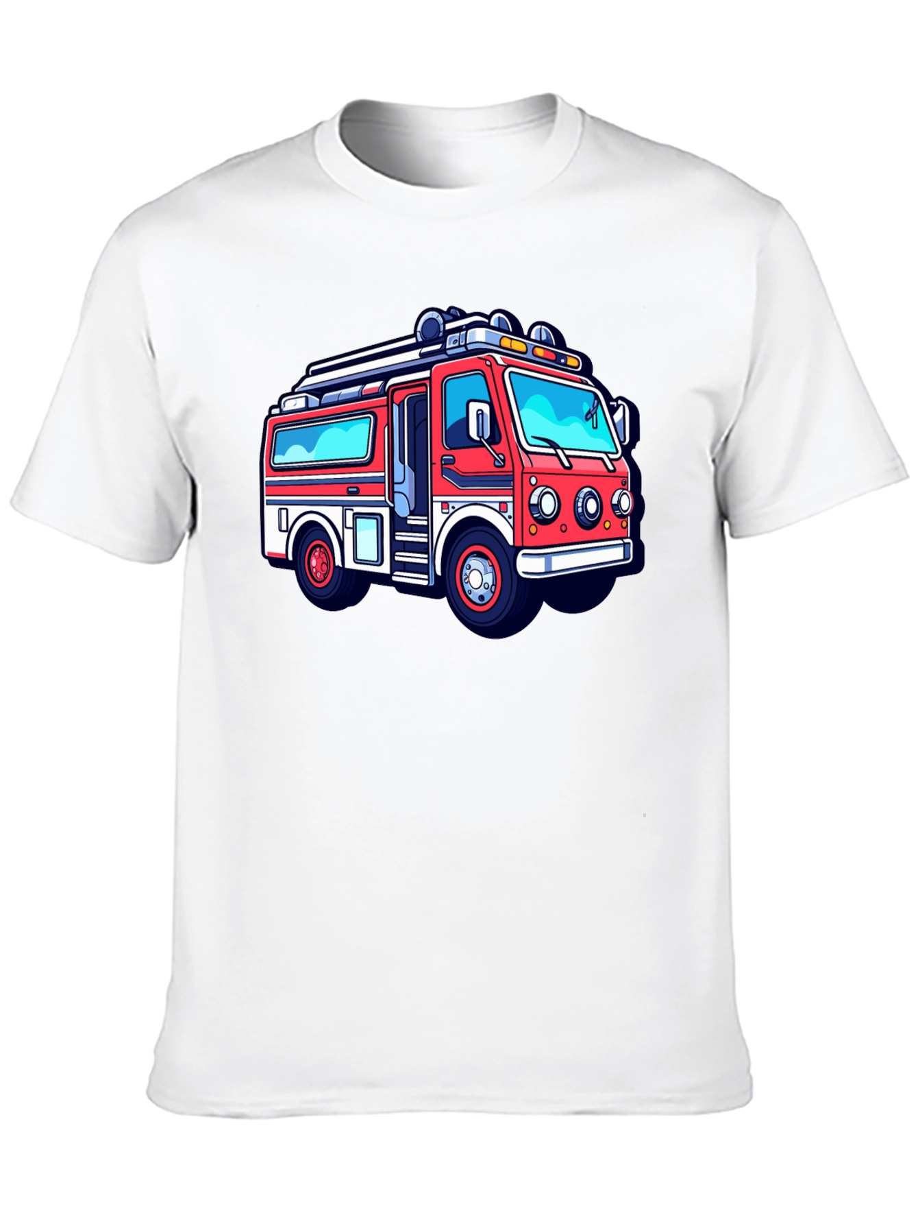 Cartoon Firetruck Graphic Tee - Black