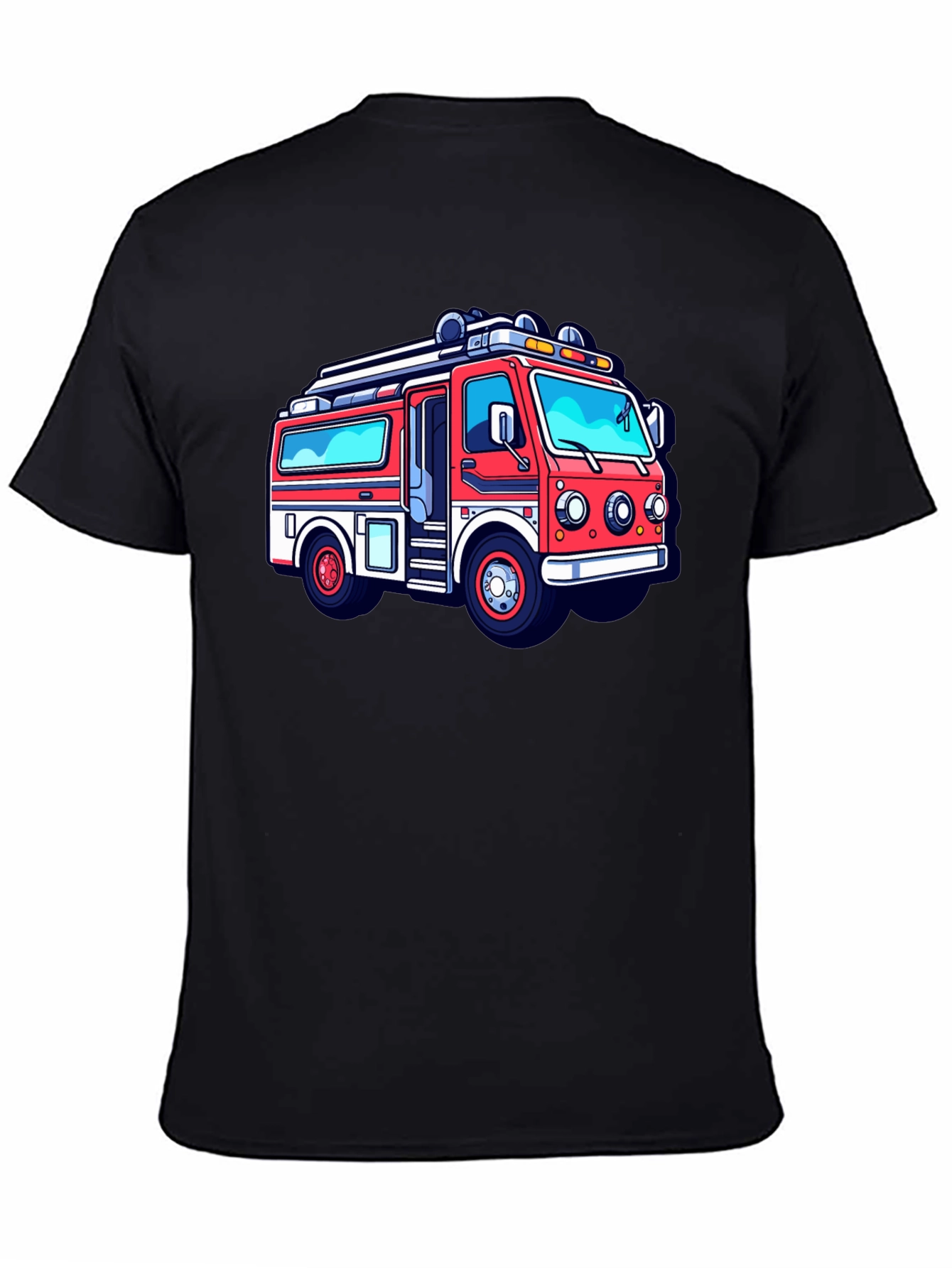 Cartoon Firetruck Graphic Tee - Black