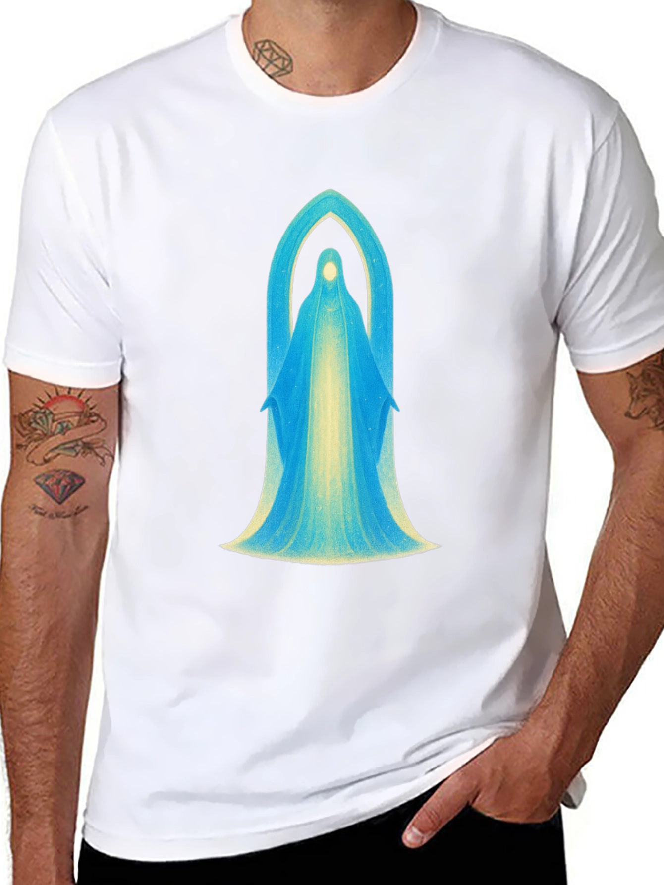 Mystical Virgin Mary Graphic Black T-Shirt