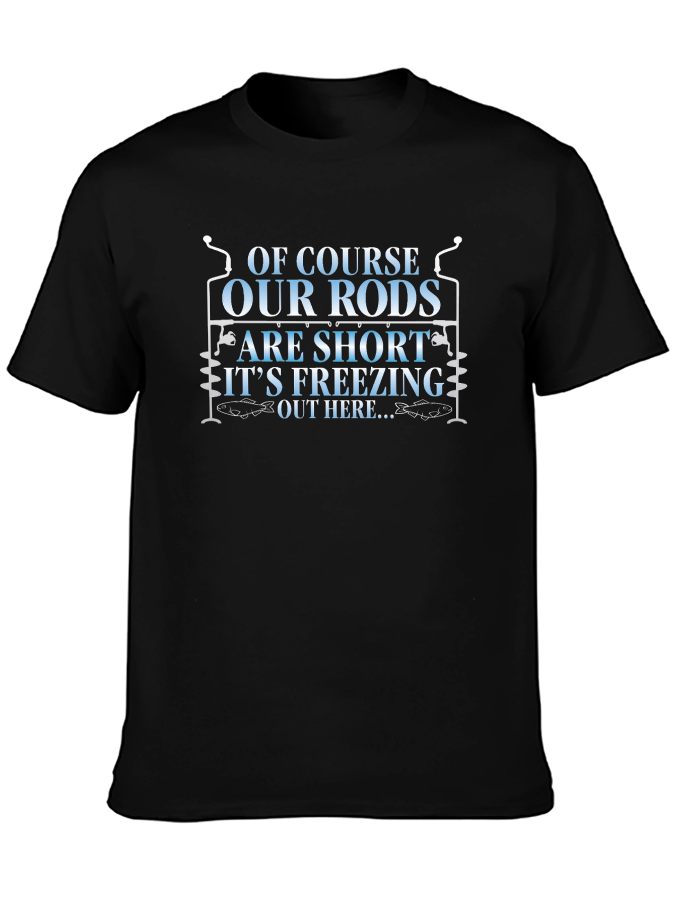 Funny Fishing Rods Mens Black Graphic T-Shirt