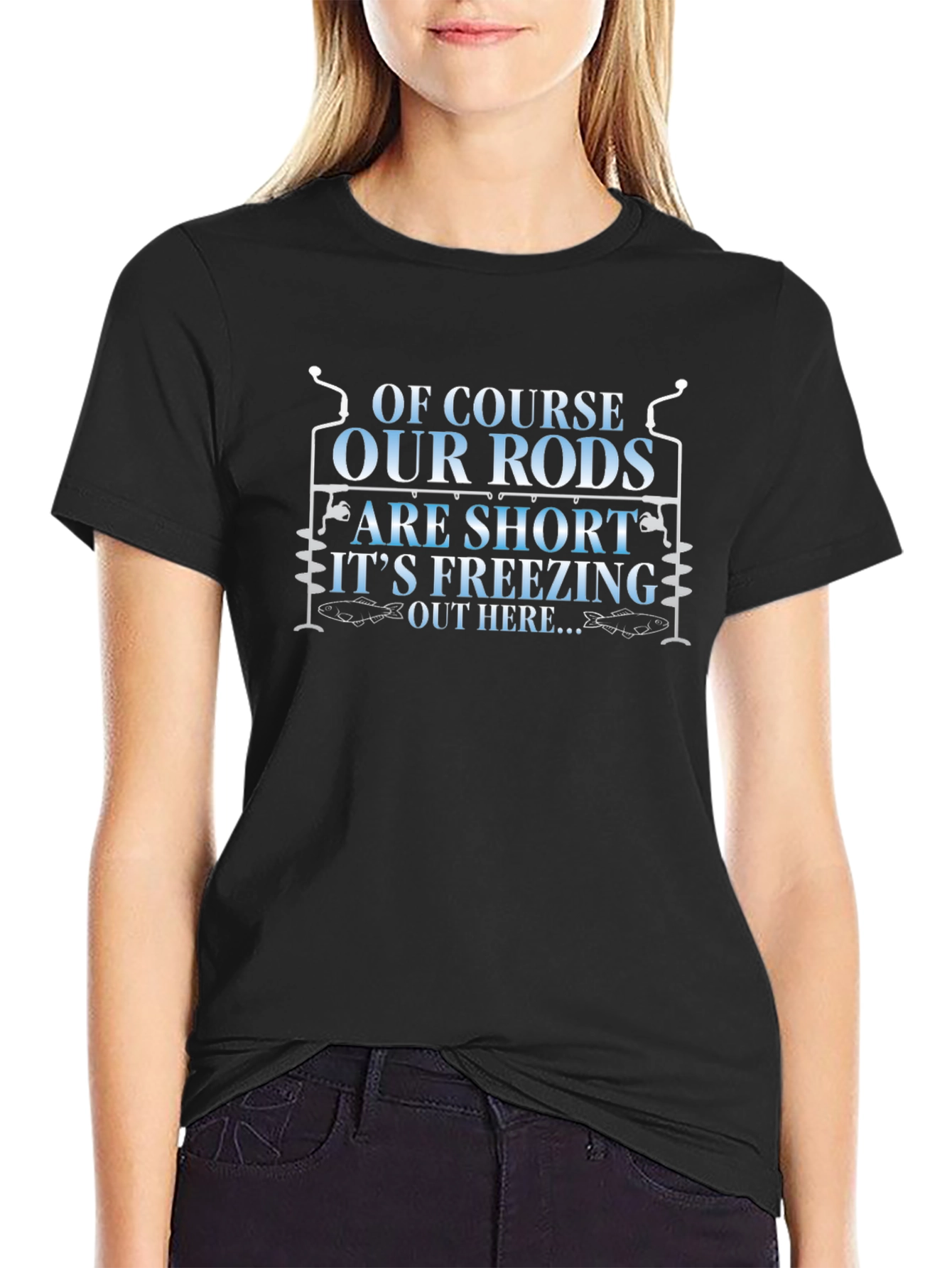 Funny Fishing Rods Mens Black Graphic T-Shirt
