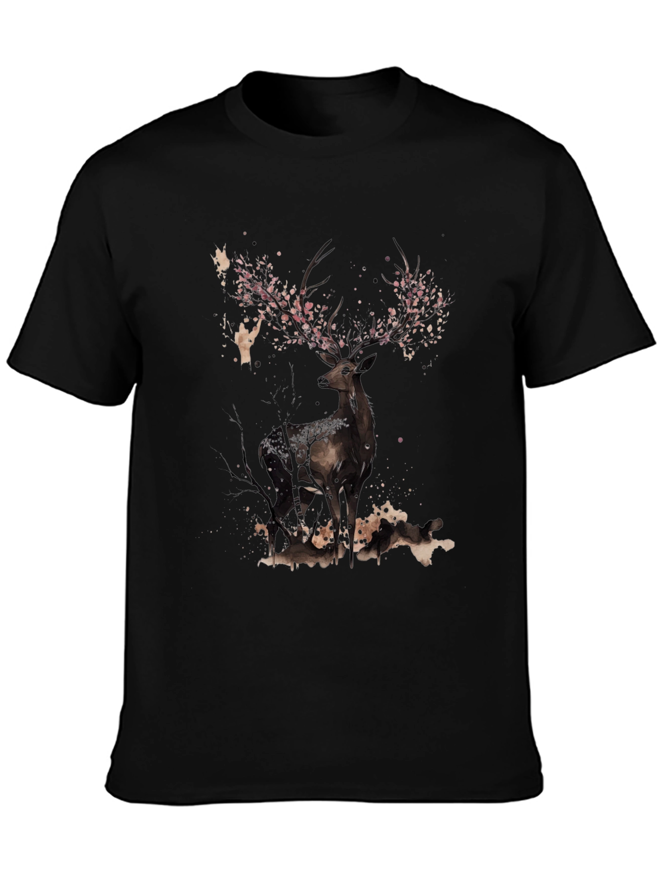 Deer With Floral Antlers Graphic Tee