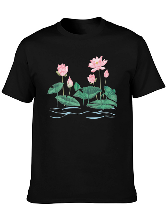 Lotus Blossom Graphic T-Shirt - Black Cotton Tee