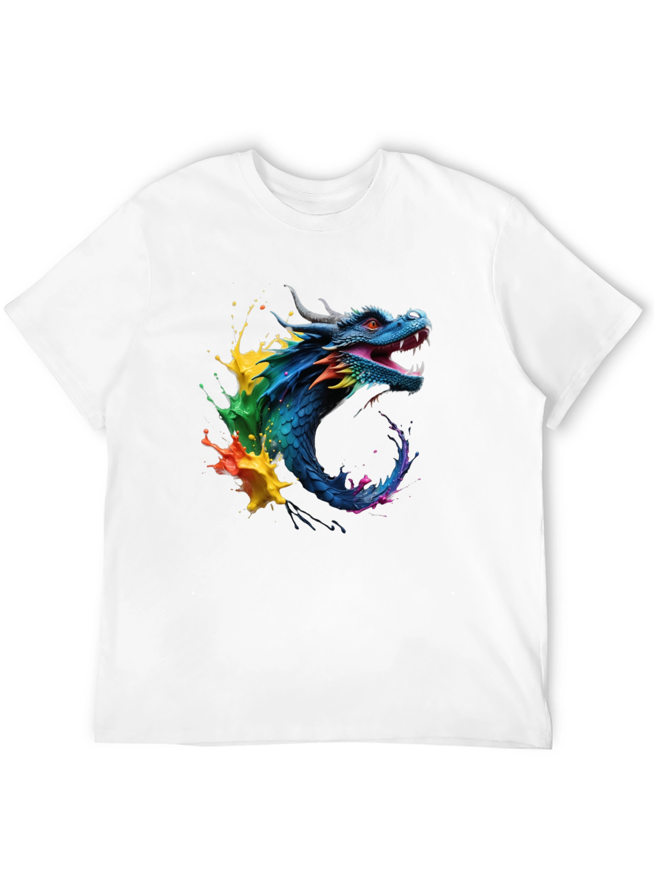 Vibrant Dragon Graphic Tee - Black Cotton Blend