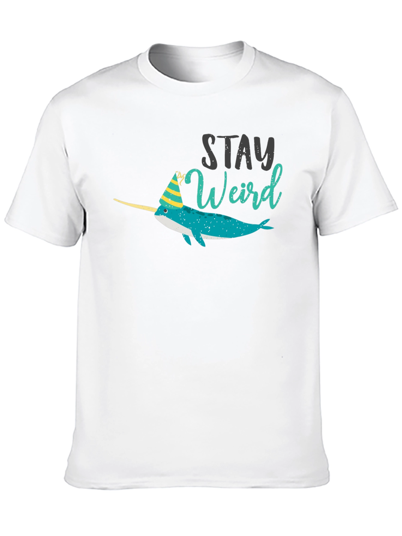 Stay Weird Narwhal T-Shirt - Black Crew Neck Tee