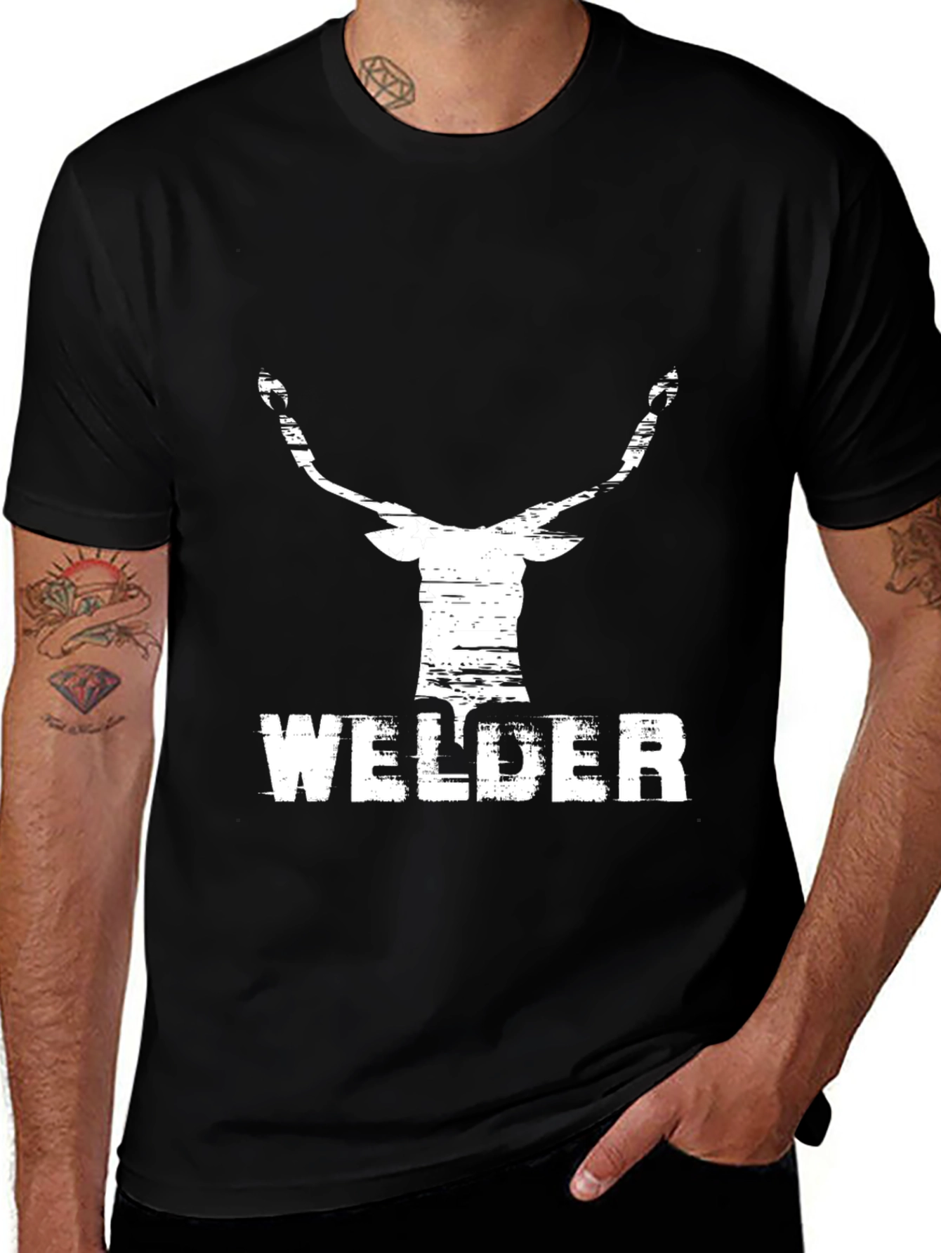 Welder Deer Graphic Black T-Shirt