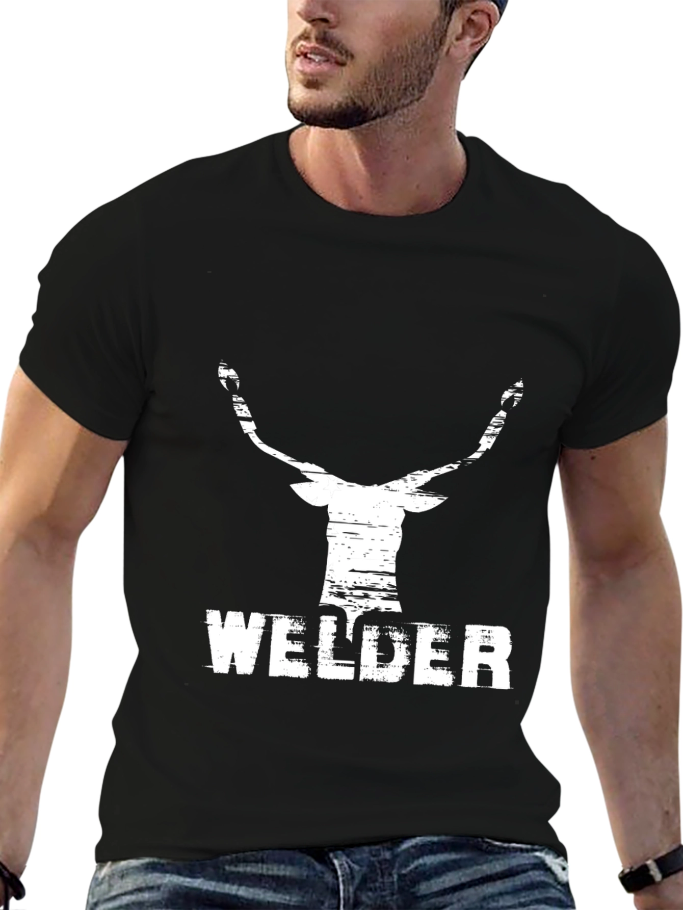 Welder Deer Graphic Black T-Shirt