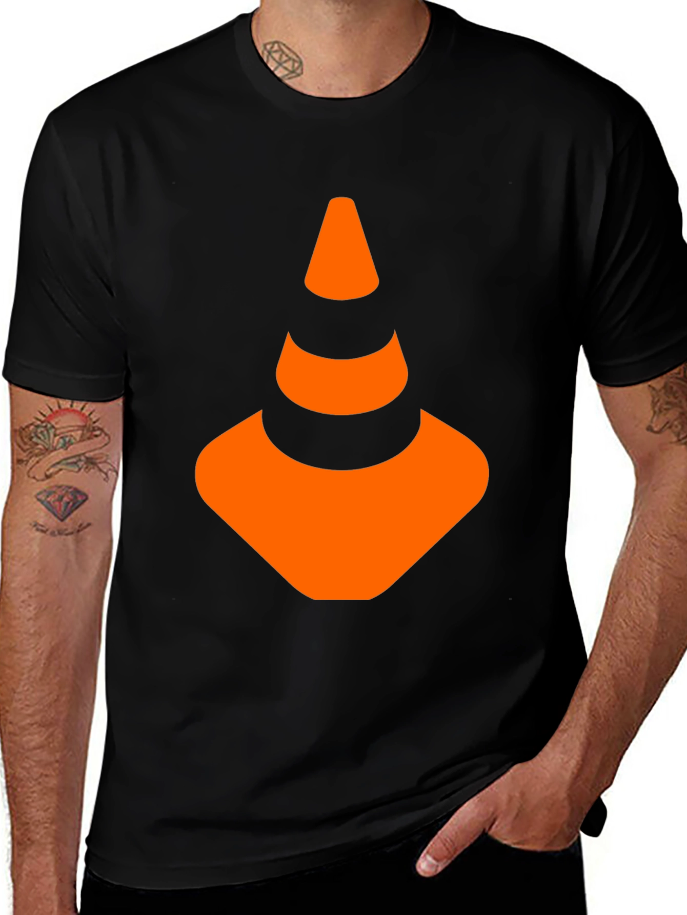 Traffic Cone Graphic Tee - Black Cotton Shirt