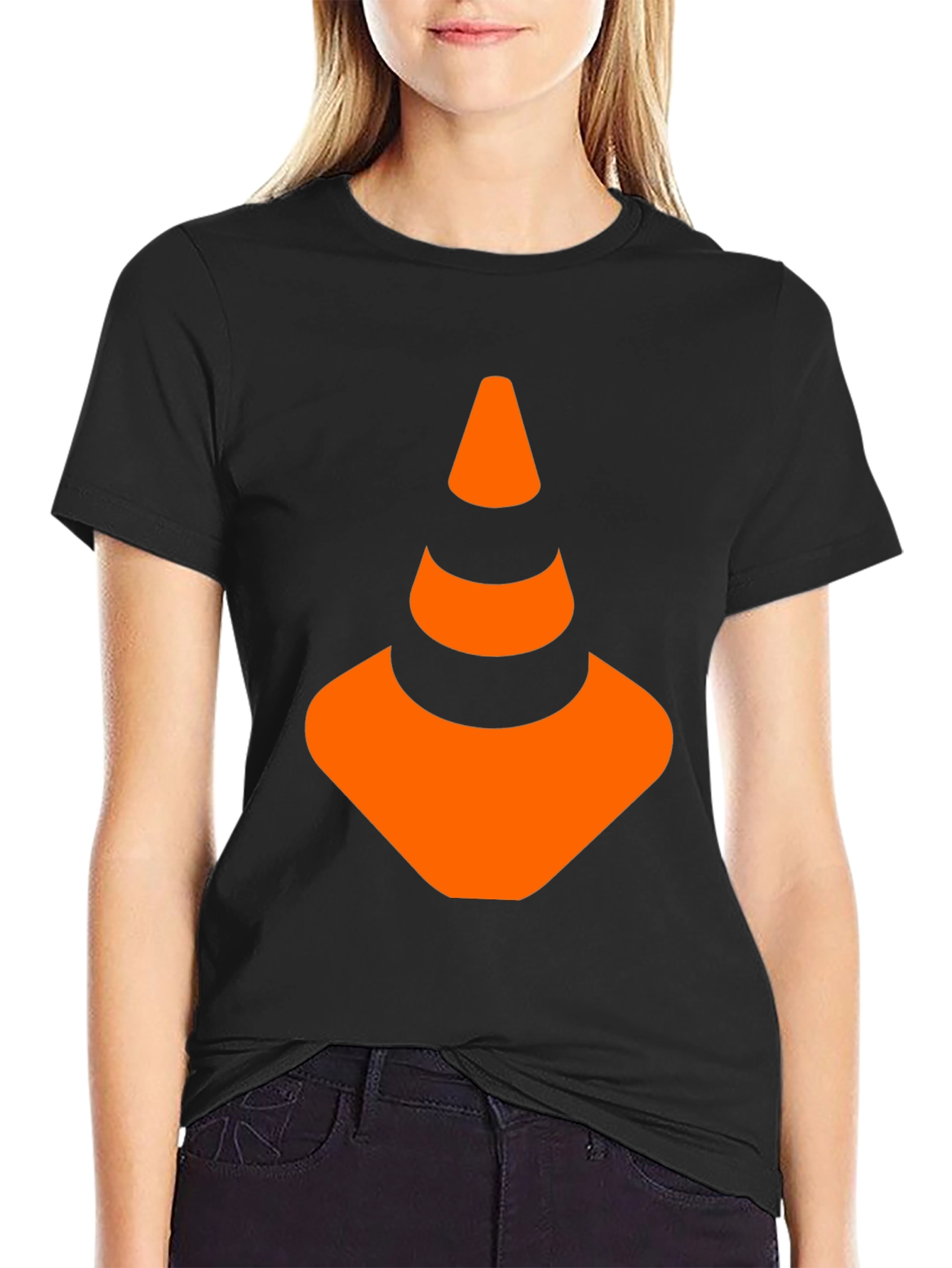 Traffic Cone Graphic Tee - Black Cotton Shirt