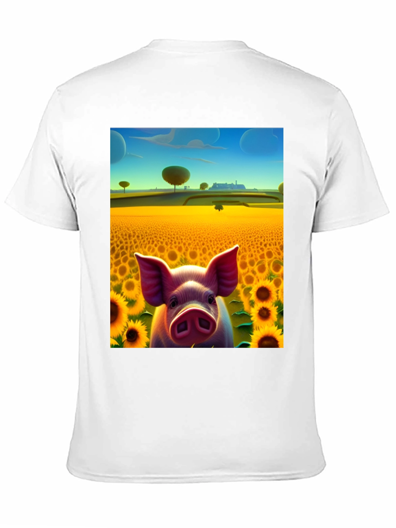 Pig in Sunflower Field Graphic Tee