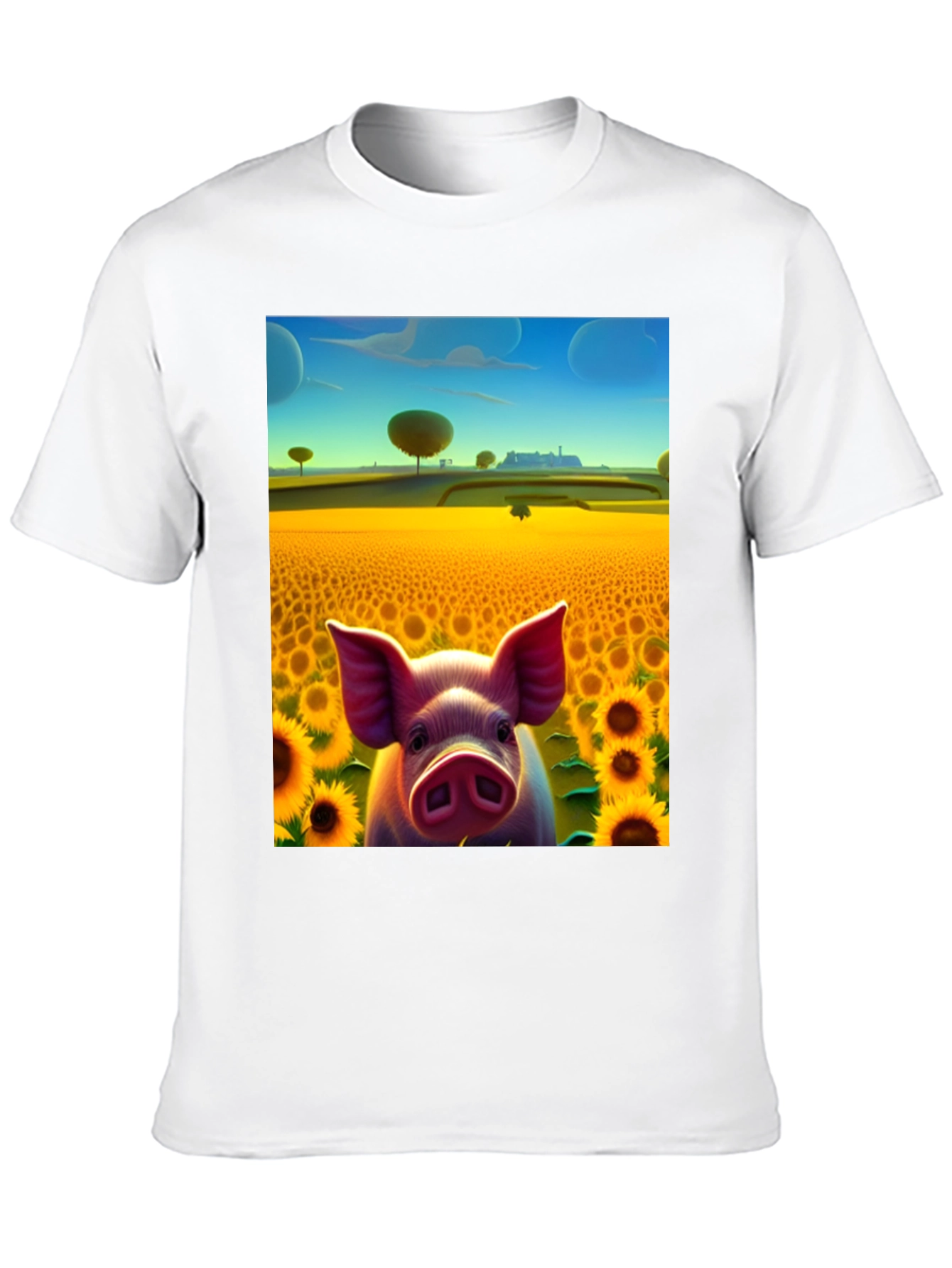 Pig in Sunflower Field Graphic Tee