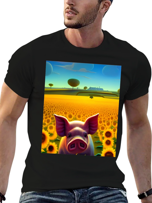 Pig in Sunflower Field Graphic Tee
